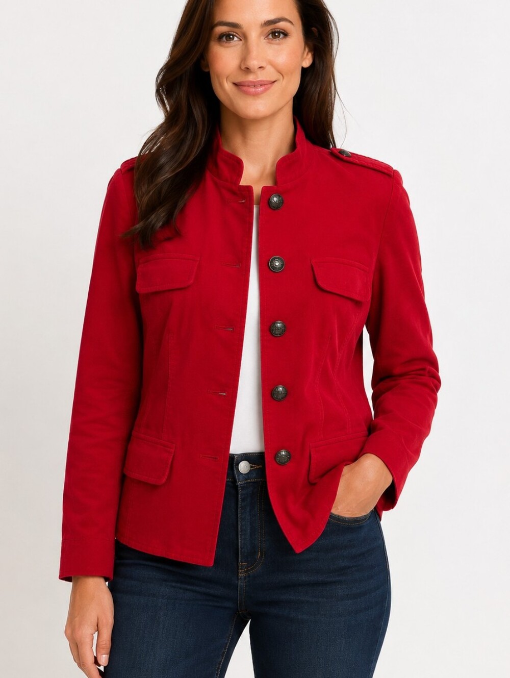 Talbots Red Velveteen Military Chic Jacket Size 14